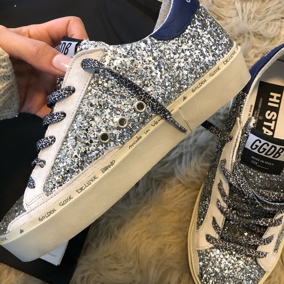 Golden Goose Hi Star Sneakers w/ Glitter & Blue - Picture 6 of 8